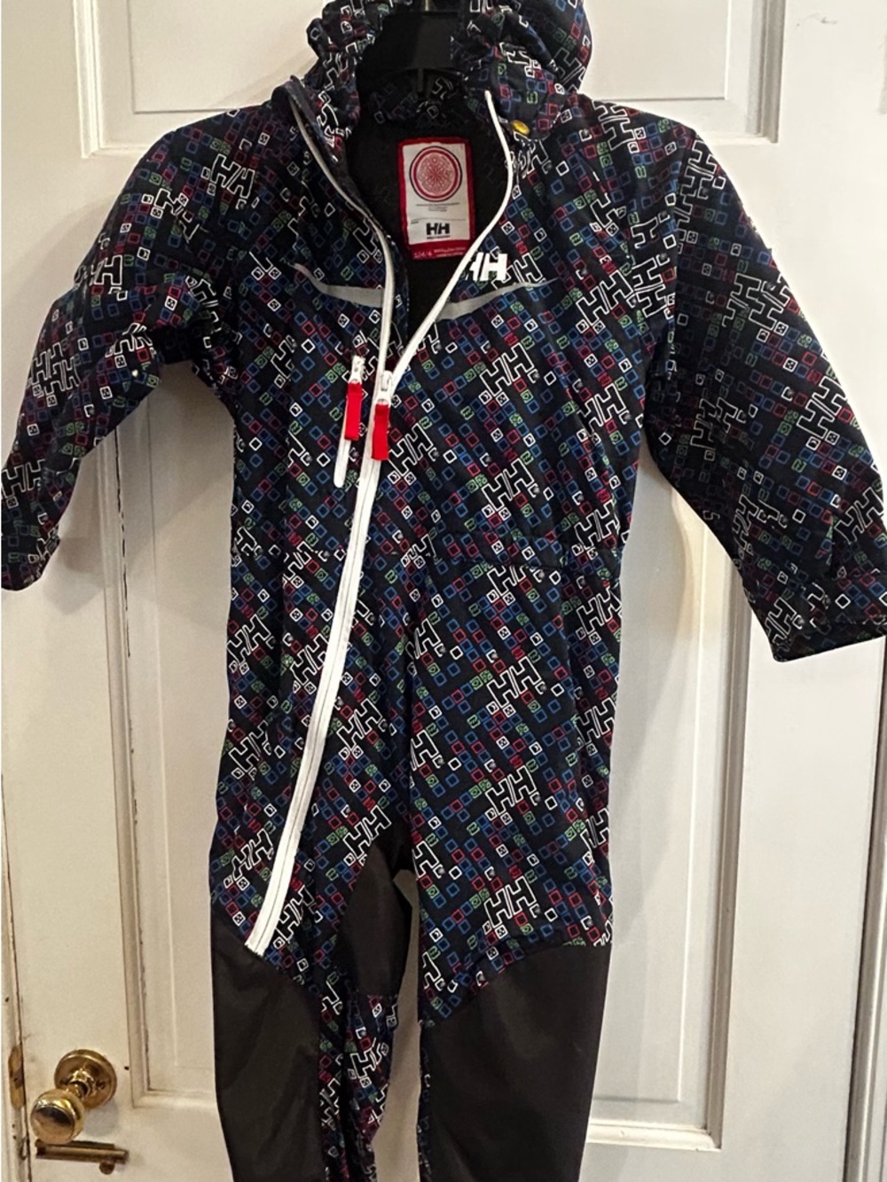 Helly Hansen Navy Kids Rain Suit with Multicolor Geo Accents